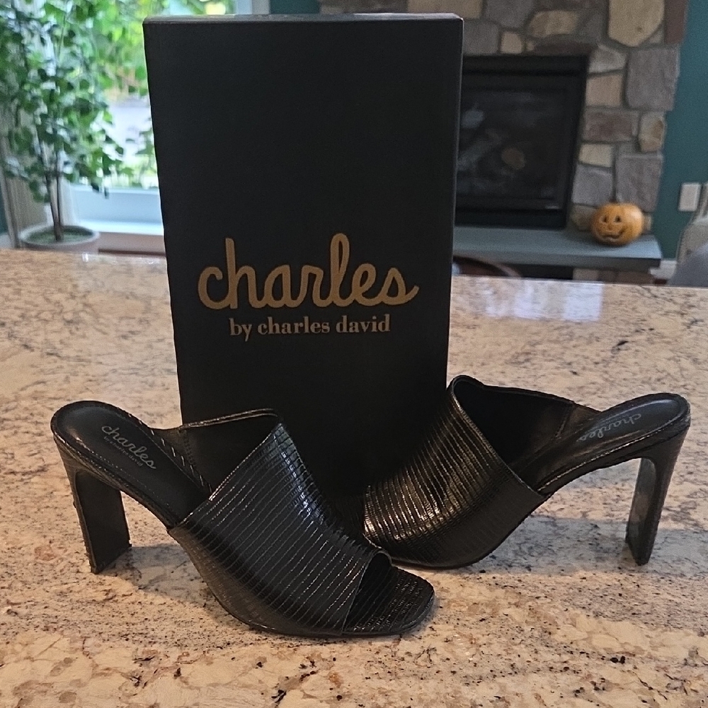 Charles by Charles David Black Textured Mules